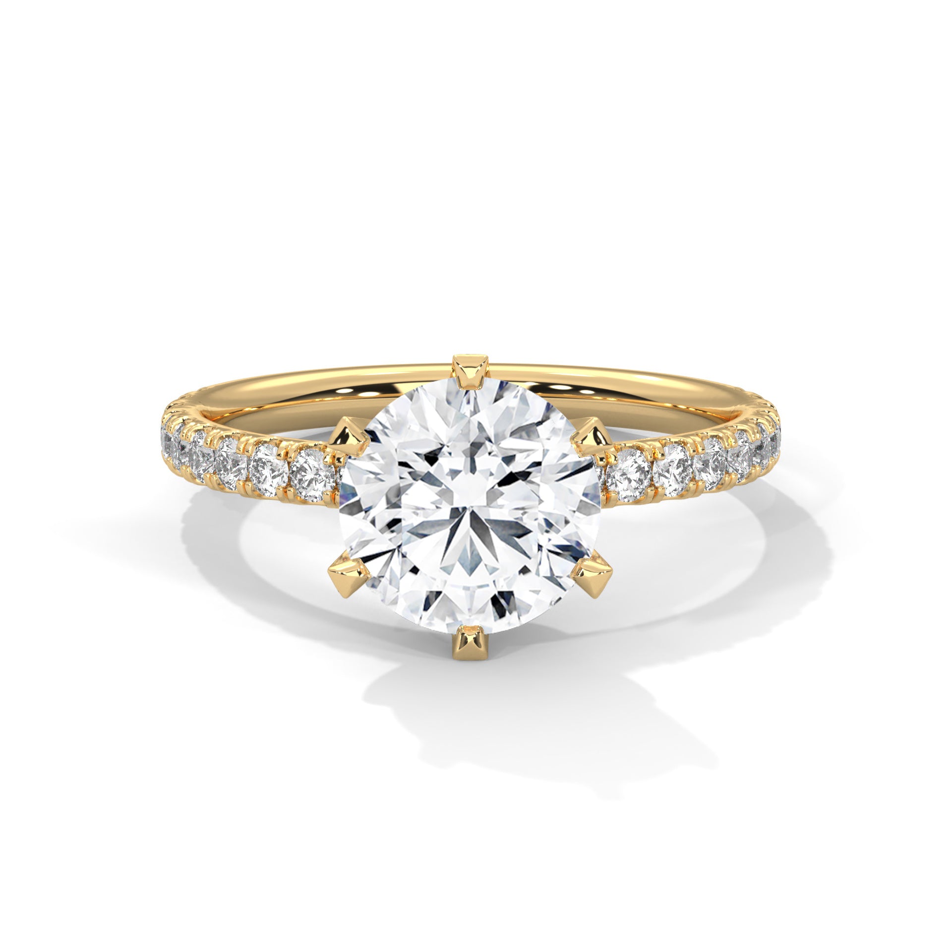 6-Prong Pave Round-Cut Engagement Ring with 2ct Lab-Grown Diamond (F VS1)